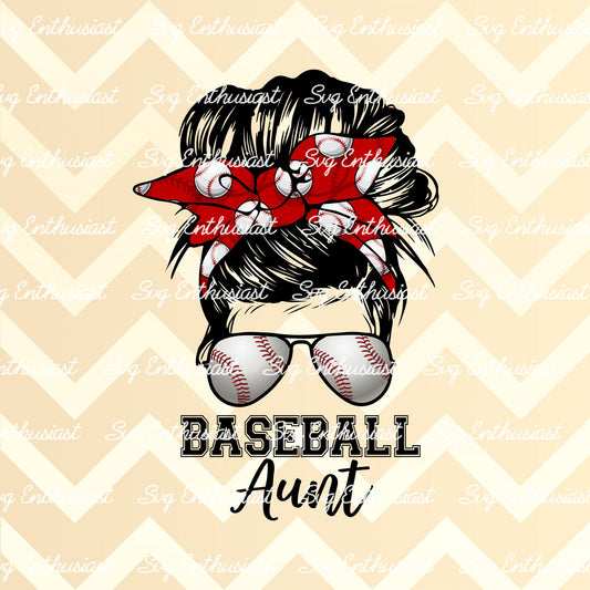 Baseball Aunt messy bun PNG sublimation