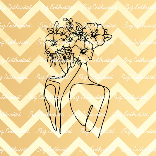 Floral woman body line art SVG PNG DXF