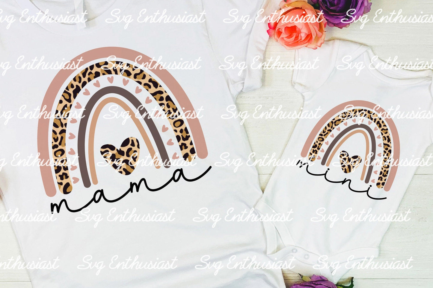 Boho leopard rainbow mama mini PNG sublimation