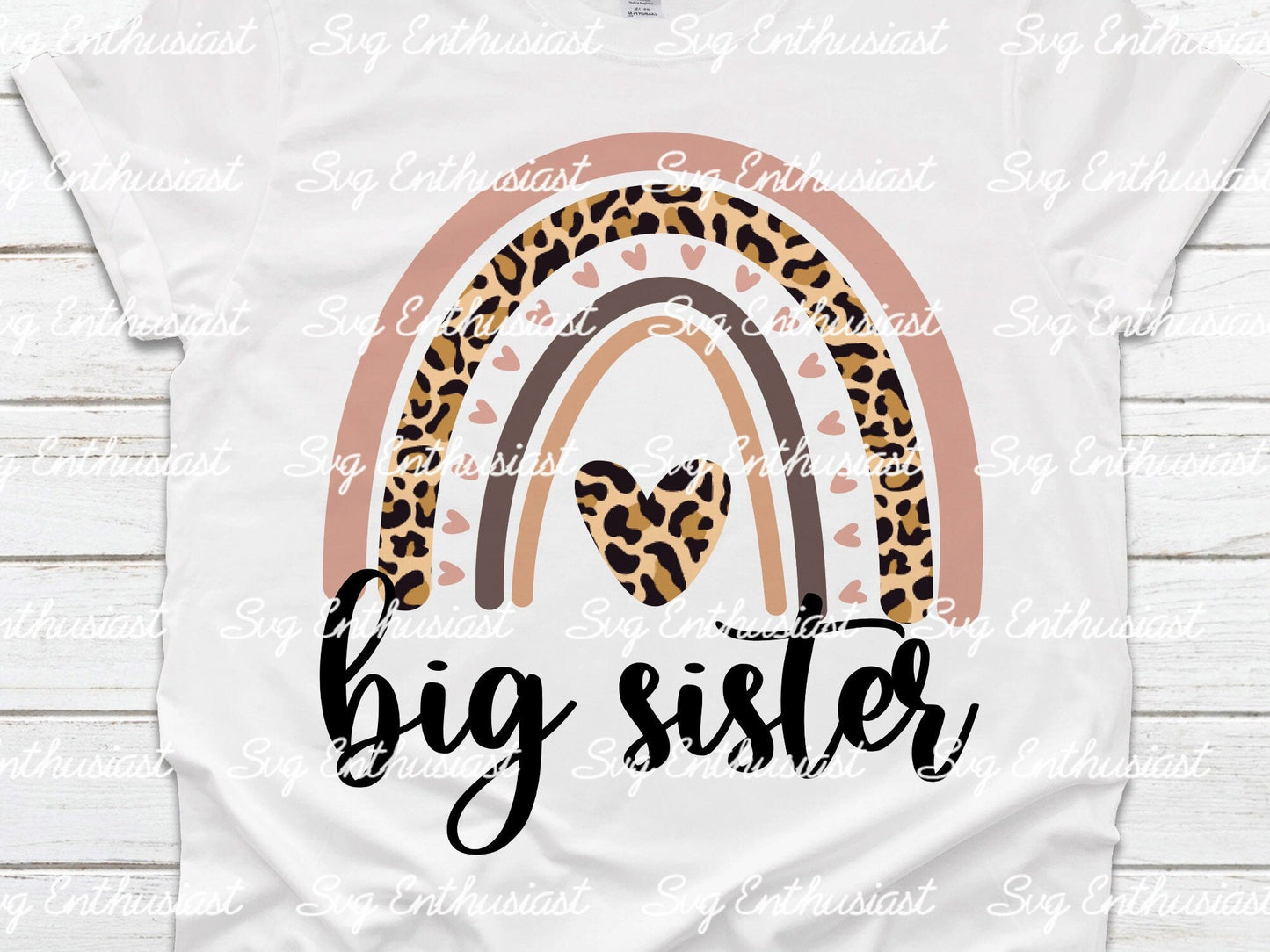 Boho leopard rainbow big sister PNG sublimation