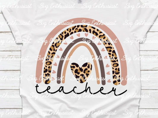 Boho leopard rainbow Teacher PNG sublimation