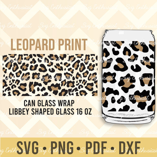 Leopard Cheetah print pattern svg libbey 16oz can glass  SVG PDF PNG DXF