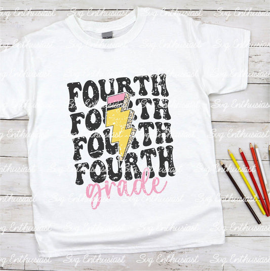 Fourth Grade lightening bolt pencil SVG PNG DXF