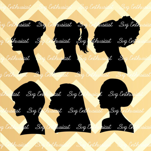 Women Profile Silhouettes SVG PNG DXF