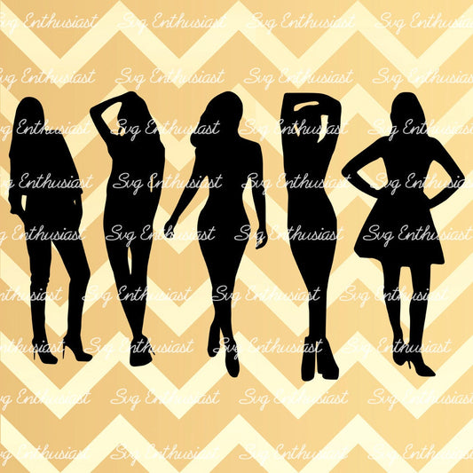 5 women silhouette SVG PNG DXF